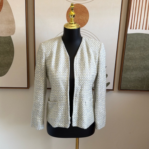 Ann Klein Pastel Green Blue Cream Tweed Jacket - Picture 2 of 13